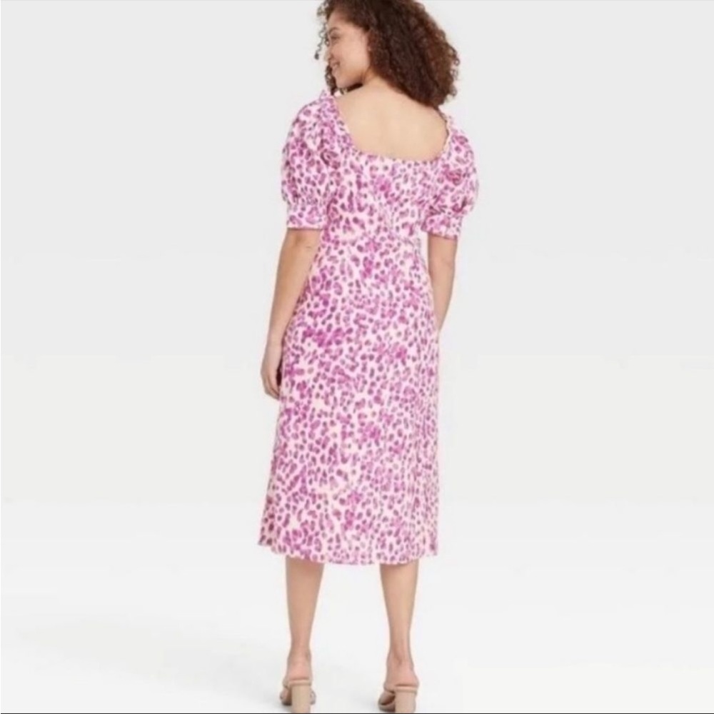 Who What Wear Pink Leopard Print Midi Dress